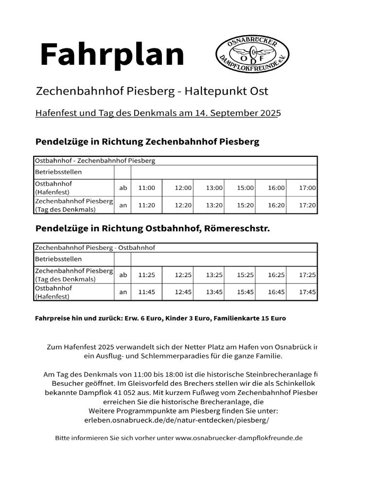 2025 Fahrplan Hafenfest und Tag des Denkmals